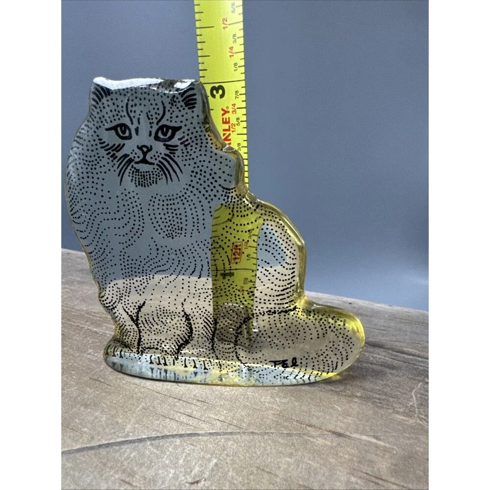 Vintage 1960's Abraham Palatnik Lucite Transparent Seated Cat Op-Art Figurine 3
